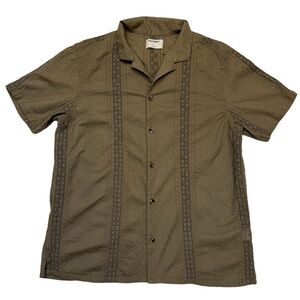 Old Navy Men's Olive Green Geometric Short Sleeve 100% Cotton Shirt Size L